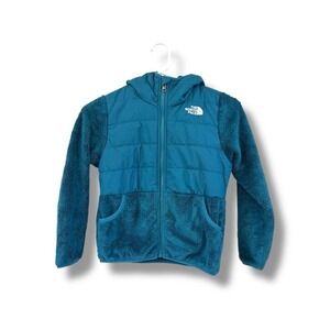 The North Face Girl's Full Zip Fleece Hoodie Jacket Teal Sherpa Size 7/8 Warm